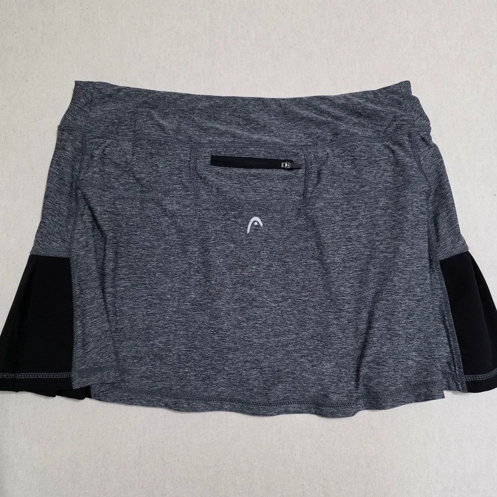 HEAD Womens Large Gray Heather Pleated Tennis Skort Athletic Skirt Zip Pocket